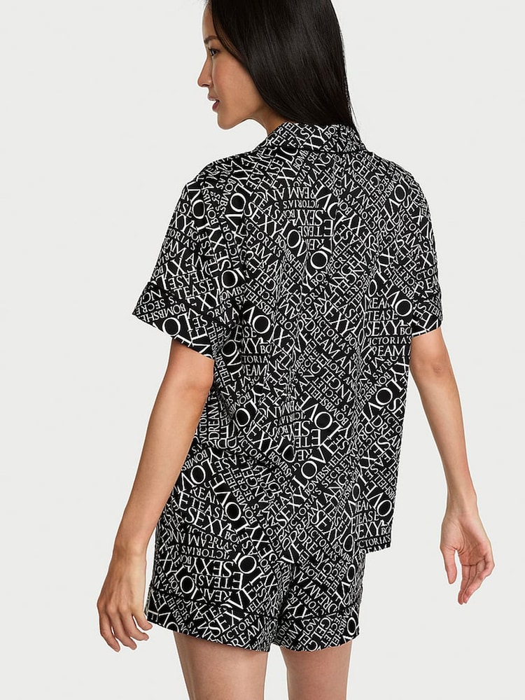Victoria's Secret Black Newspaper Print Satin Short Pyjamas Set - Image 2 of 3 Victoria's Secret Black Newspaper Print Satin Short Pyjamas Set - Image 2 of 3