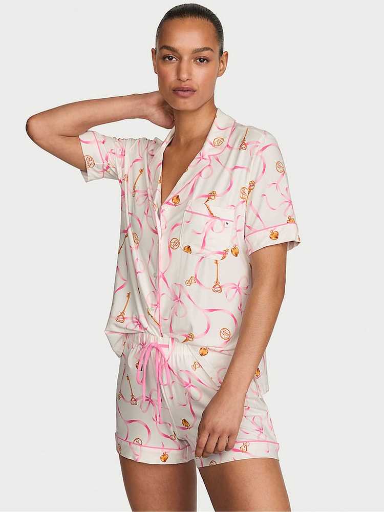 Victoria's Secret White Bow & Key Modal Short Pyjamas Set - Image 1 of 3