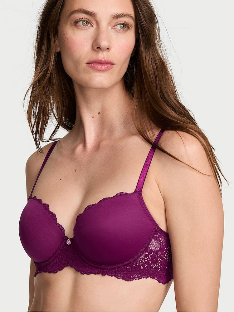 Victoria's Secret Rhubarb Purple Lace Trim Lightly Lined Demi Bra - Image 1 of 2 Victoria's Secret Rhubarb Purple Lace Trim Lightly Lined Demi Bra - Image 1 of 2