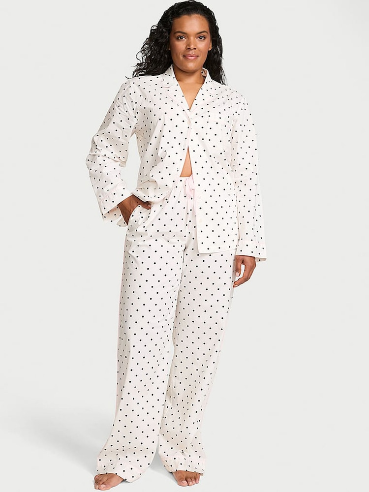 Victoria's Secret Coconut White Polka Dot Heritage Cotton Long Pyjamas Set - Image 1 of 2 Victoria's Secret Coconut White Polka Dot Heritage Cotton Long Pyjamas Set - Image 1 of 2