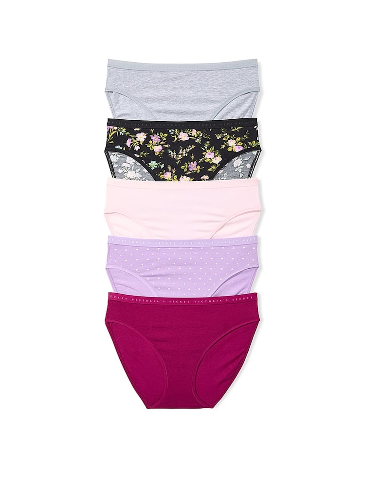 Victoria's Secret Grey/Black/Pink/Purple Brief 5 Pack Knickers - Image 1 of 3 Victoria's Secret Grey/Black/Pink/Purple Brief 5 Pack Knickers - Image 1 of 3