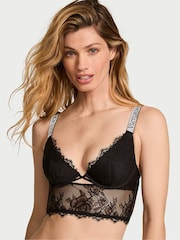 Victoria's Secret Black Longline Lace Shine Strap Bra - Image 1 of 2