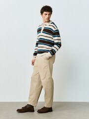 Neutral/Blue Stripe Cosy Knit Polo Shirt with Wool - Image 2 of 6