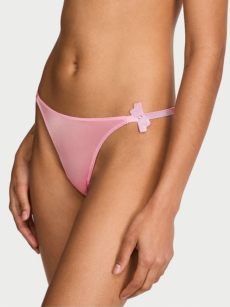 Victoria's Secret Victoria Pink Thong Shine Bow Knickers - Image 1 of 3 Victoria's Secret Victoria Pink Thong Shine Bow Knickers - Image 1 of 3