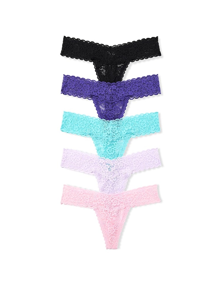 Victoria's Secret Black/Blue/Purple/Pink Thong Knickers 5 Pack - Image 1 of 3 Victoria's Secret Black/Blue/Purple/Pink Thong Knickers 5 Pack - Image 1 of 3