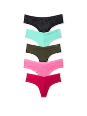 Victoria's Secret Black/Green/Pink Thong 5 Pack Knickers - Image 1 of 3