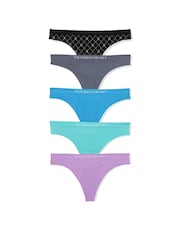 Victoria's Secret Black/Grey/Blue/Green/Purple Thong 5 Pack Knickers - Image 1 of 3