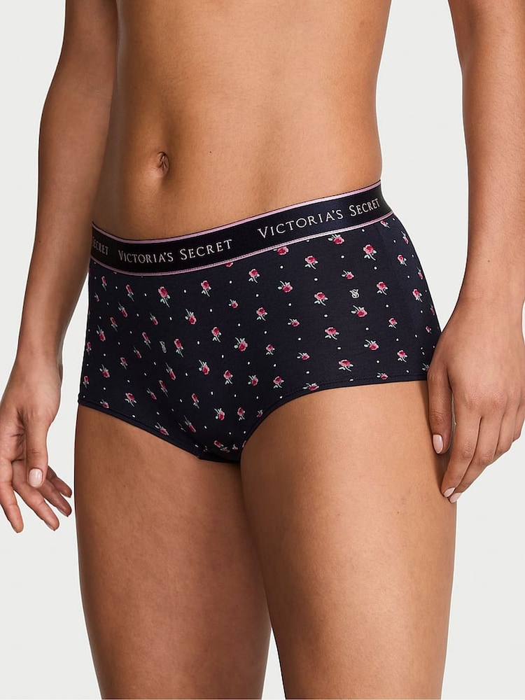 Victoria's Secret Navy Blue Floral Short Logo Knickers - Image 1 of 2 Victoria's Secret Navy Blue Floral Short Logo Knickers - Image 1 of 2