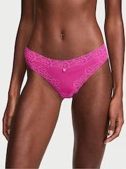 Victoria's Secret Pink Fire Thong Cotton Stripe Lace Waist Knickers - Image 1 of 2