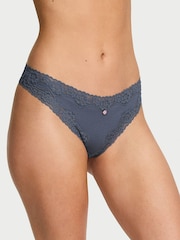 Victoria's Secret Bluestream Thong Cotton Stripe Lace Waist Knickers - Image 1 of 2