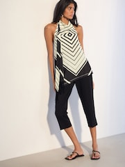Monochrome Sleeveless Halter Neck Fringe Scarf Top - Image 3 of 5