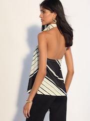 Monochrome Sleeveless Halter Neck Fringe Scarf Top - Image 4 of 5