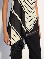 Monochrome Sleeveless Halter Neck Fringe Scarf Top - Image 5 of 5