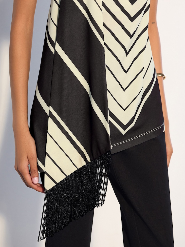 Monochrome Sleeveless Halter Neck Fringe Scarf Top - Image 5 of 5