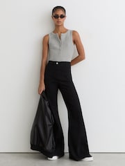 Reiss Grey Marl Rita Stretch-Cotton Ribbed Henley Vest - Image 3 of 7