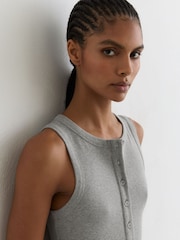 Reiss Grey Marl Rita Stretch-Cotton Ribbed Henley Vest - Image 5 of 7