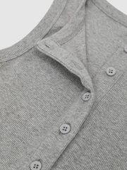 Reiss Grey Marl Rita Stretch-Cotton Ribbed Henley Vest - Image 7 of 7