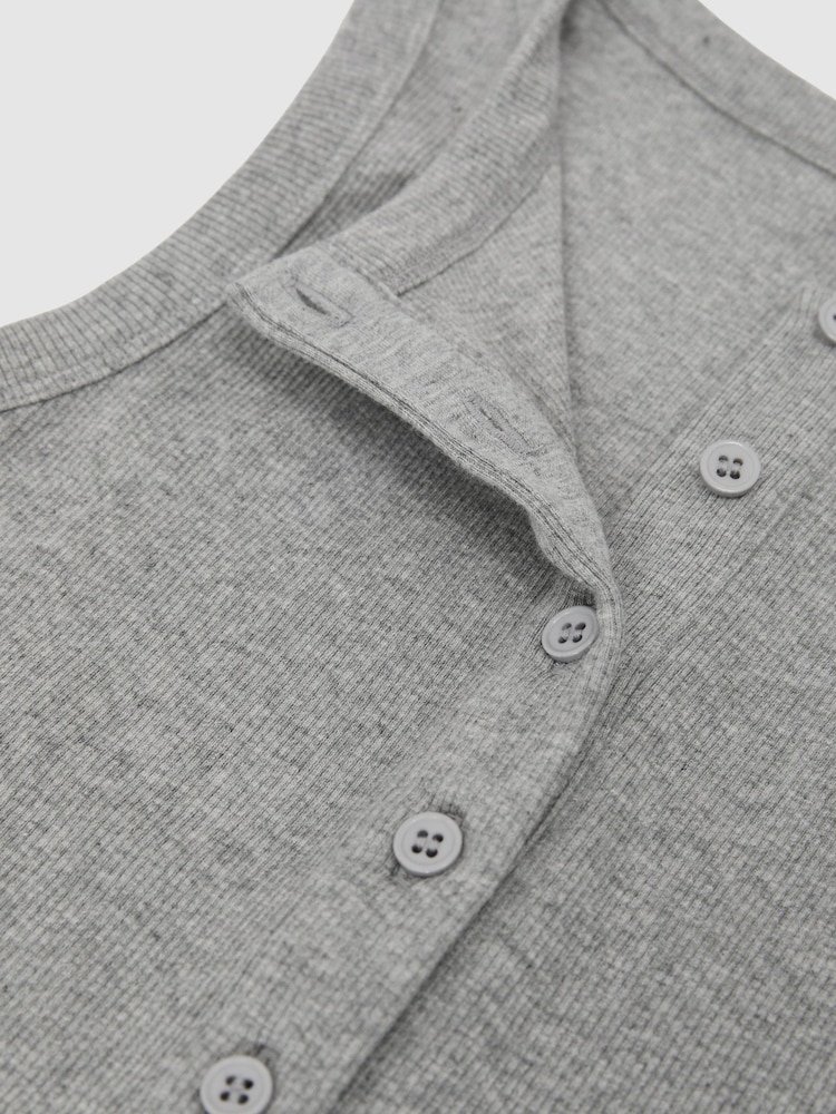 Reiss Grey Marl Rita Stretch-Cotton Ribbed Henley Vest - Image 7 of 7