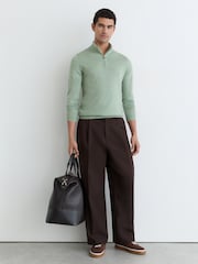 Reiss Minty Sage Green Blackhall Merino Wool Half-Zip Funnel-Neck Jumper - Image 1 of 7