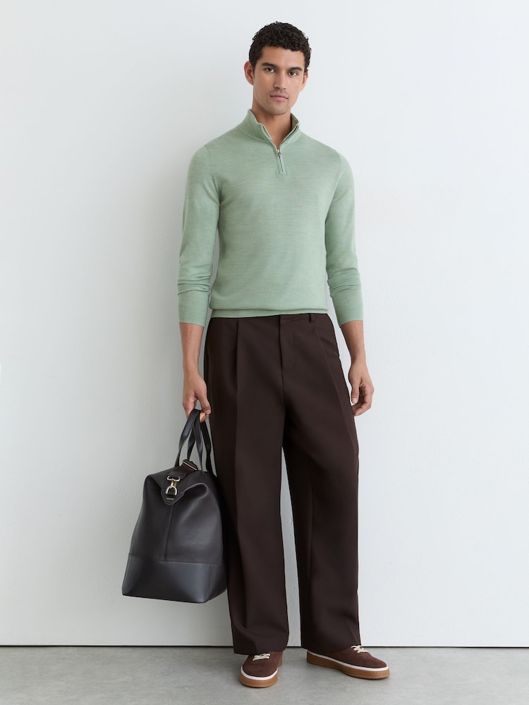 Reiss Minty Sage Green Blackhall Merino Wool Half-Zip Funnel-Neck Jumper - Image 1 of 7