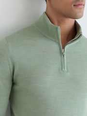 Reiss Minty Sage Green Blackhall Merino Wool Half-Zip Funnel-Neck Jumper - Image 3 of 7