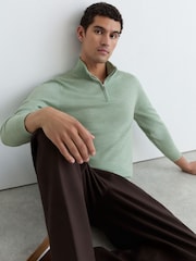 Reiss Minty Sage Green Blackhall Merino Wool Half-Zip Funnel-Neck Jumper - Image 6 of 7