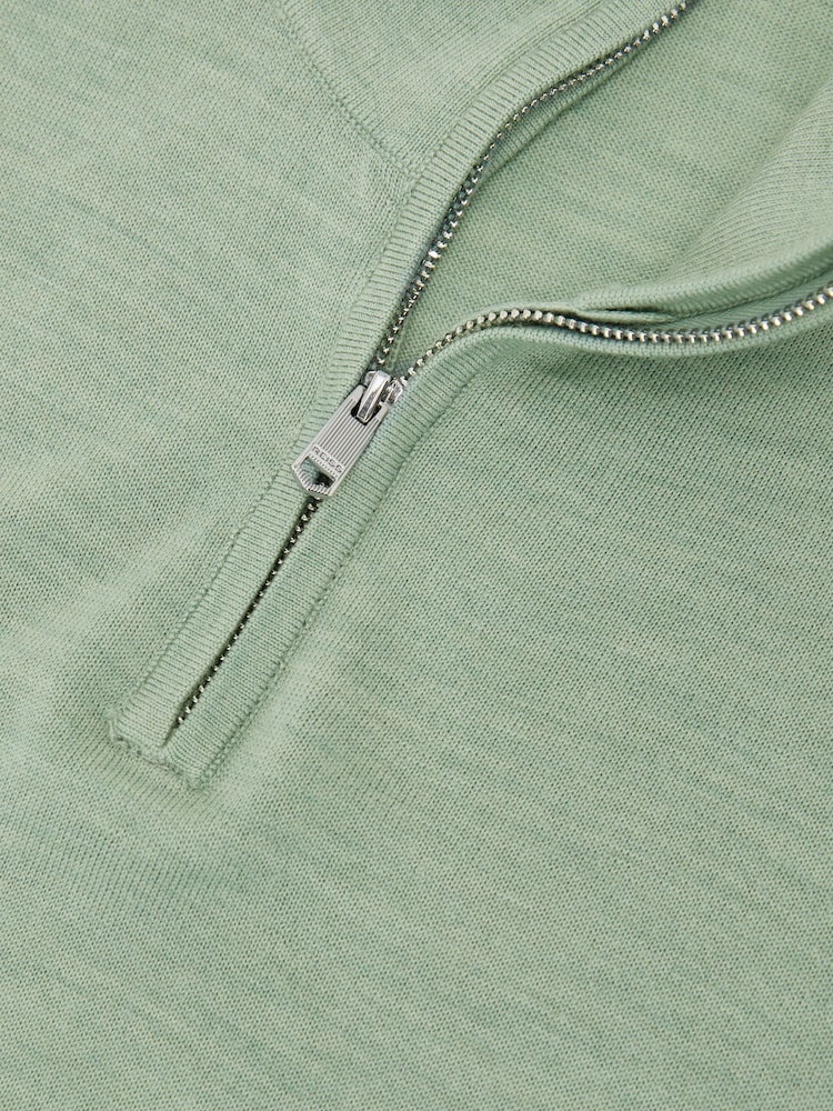Reiss Minty Sage Green Blackhall Merino Wool Half-Zip Funnel-Neck Jumper - Image 7 of 7
