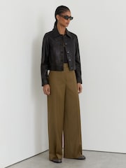 Reiss Khaki Adie Petite Wool-Blend Wide-Leg Trousers - Image 1 of 7
