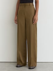 Reiss Khaki Adie Petite Wool-Blend Wide-Leg Trousers - Image 3 of 7