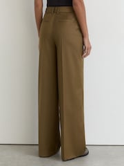Reiss Khaki Adie Petite Wool-Blend Wide-Leg Trousers - Image 4 of 7