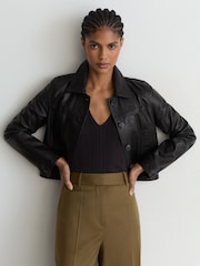 Reiss Khaki Adie Petite Wool-Blend Wide-Leg Trousers - Image 5 of 7