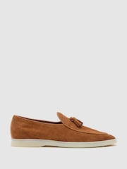 Reiss Camel Brown Harrison Suede Tassel Loafers - Image 2 of 6
