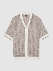Reiss Tobacco Brown/Ecru Penn Cotton-Blend Geometric-Knit Shirt - Image 2 of 6