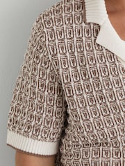Reiss Tobacco Brown/Ecru Penn Cotton-Blend Geometric-Knit Shirt - Image 3 of 6
