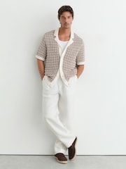 Reiss Tobacco Brown/Ecru Penn Cotton-Blend Geometric-Knit Shirt - Image 4 of 6