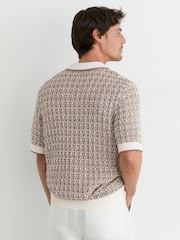 Reiss Tobacco Brown/Ecru Penn Cotton-Blend Geometric-Knit Shirt - Image 5 of 6