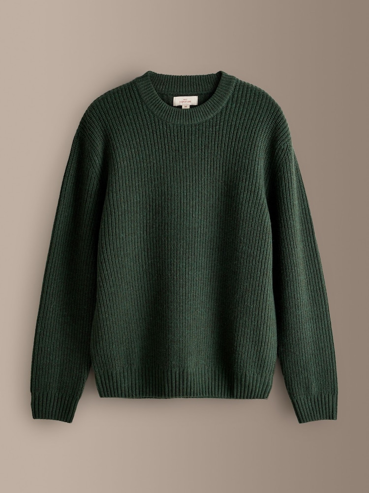 Green Signature Lambswool Rib Crew Neck Jumper - Image 1 of 3 Green Signature Lambswool Rib Crew Neck Jumper - Image 1 of 3