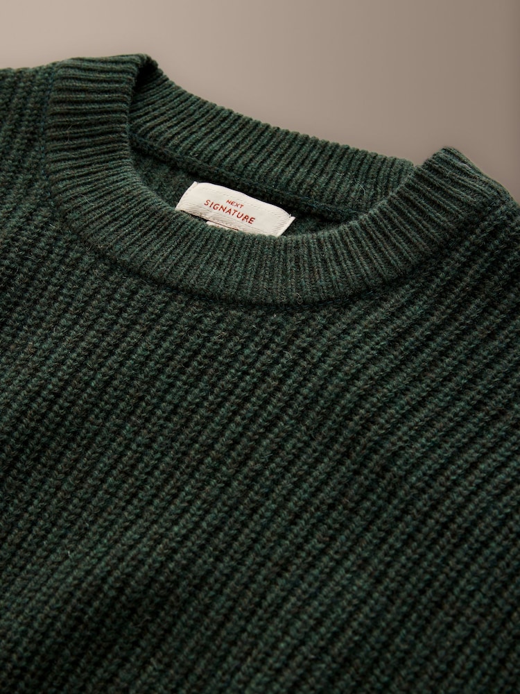 Green Signature Lambswool Rib Crew Neck Jumper - Image 2 of 3 Green Signature Lambswool Rib Crew Neck Jumper - Image 2 of 3