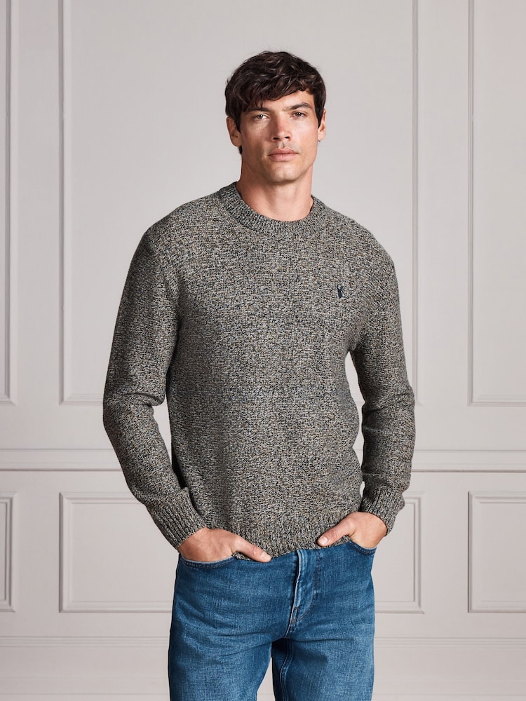 Green Signature Twisted Lambswool Stag Logo Crew Neck Jumper - Image 1 of 6 Green Signature Twisted Lambswool Stag Logo Crew Neck Jumper - Image 1 of 6