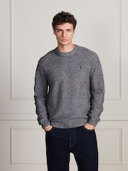 Blue Signature Twisted Lambswool Stag Logo Crew Neck Jumper - Image 1 of 7