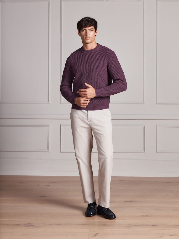 Purple Signature Lambswool Rib Crew Neck Jumper - Image 2 of 9 Purple Signature Lambswool Rib Crew Neck Jumper - Image 2 of 9