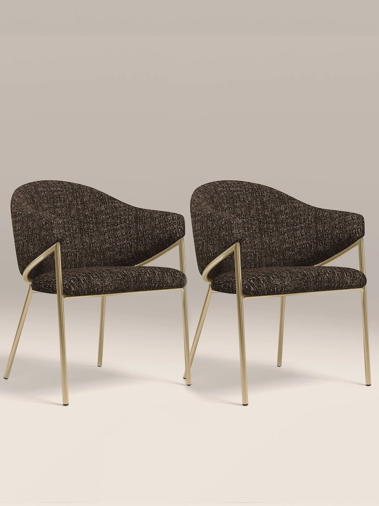 Cult Furniture Set of 2 Speckled Espresso Luca Boucle Carver Dining Chairs - Image 2 of 8