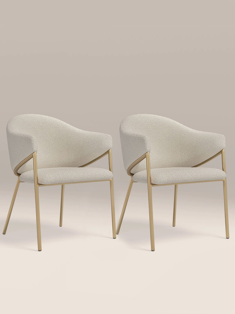 Cult Furniture Set of 2 Speckled Stone Luca Boucle Carver Dining Chairs - Image 2 of 7
