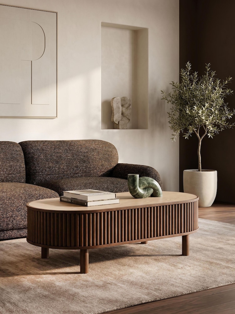 Cult Furniture Smoked Walnut Santana Oval Stone Coffee Table - Image 1 of 6