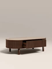Cult Furniture Smoked Walnut Santana Oval Stone Coffee Table - Image 5 of 6