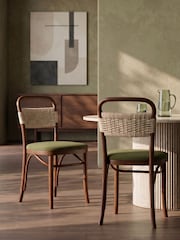Cult Furniture Set of 2 Olive Green Caleb Wooden And Weave Dining Chairs - Image 1 of 8