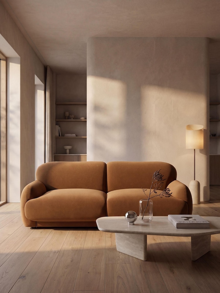 Cult Furniture Caramel Brown Velvet Cloud 3 Seat Sofa - Image 1 of 8 Cult Furniture Caramel Brown Velvet Cloud 3 Seat Sofa - Image 1 of 8