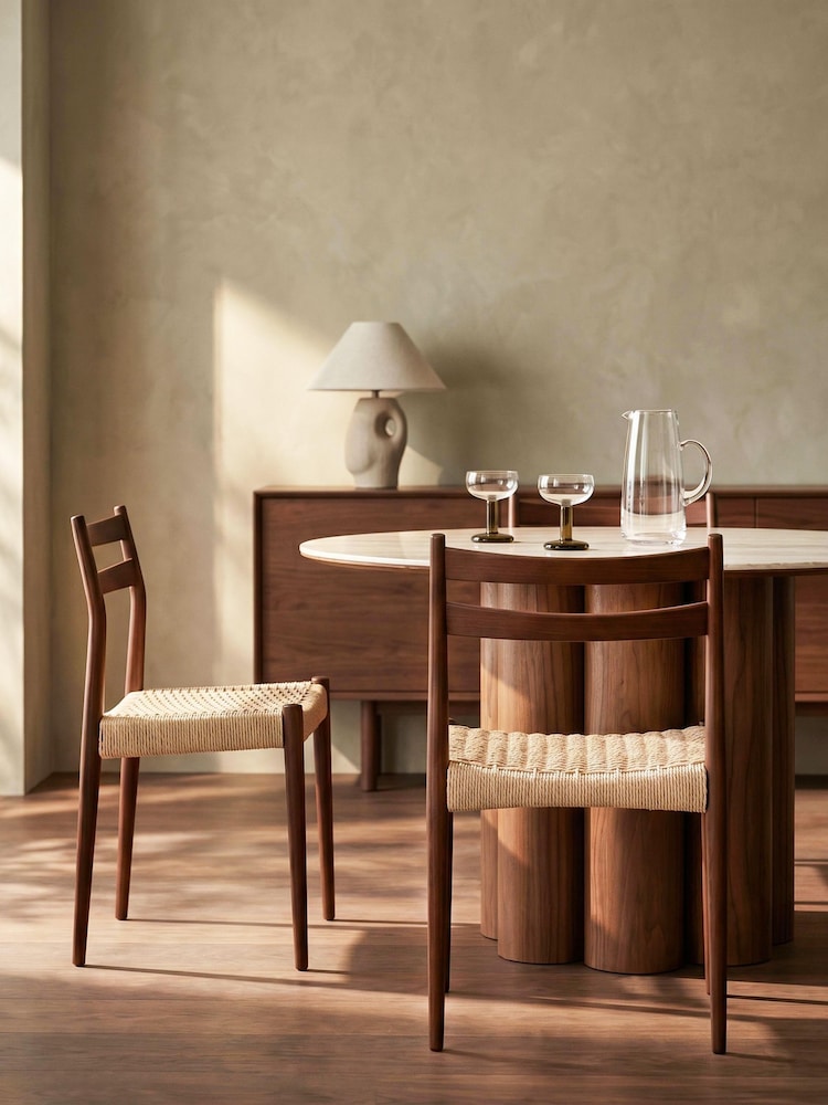 Cult Furniture Set of 2 Natural & Walnut Caleb Wooden And Weave Dining Chairs - Image 1 of 6 Cult Furniture Set of 2 Natural & Walnut Caleb Wooden And Weave Dining Chairs - Image 1 of 6