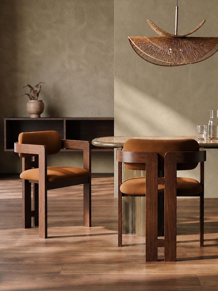 Cult Furniture Caramel Brown Hallie Velvet Carver Dining Chair - Image 1 of 8
