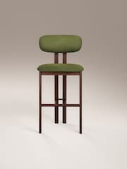 Cult Furniture Set of 2 Olive Green Walnut Arbor Velvet Kitchen Stools - Image 3 of 7